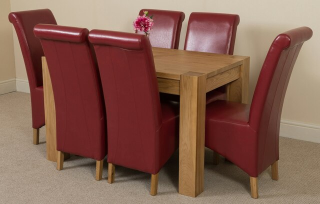 Rackhams Kuba Small Oak Dining Table with Montana Leather Chairs - 6 chairs - Burgundy - image 1