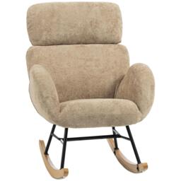 Rackhams Rocking Chair with Adjustable Headrest Velvet Upholstery Light Brown - thumbnail 2
