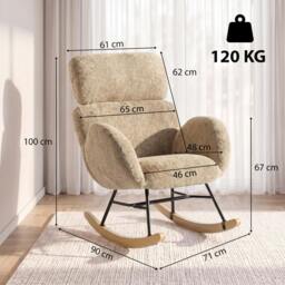 Rackhams Rocking Chair with Adjustable Headrest Velvet Upholstery Light Brown - thumbnail 3