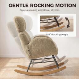 Rackhams Rocking Chair with Adjustable Headrest Velvet Upholstery Light Brown - thumbnail 4