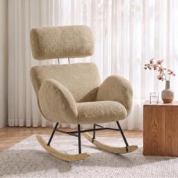 Rackhams Rocking Chair with Adjustable Headrest Velvet Upholstery Light Brown - thumbnail 1