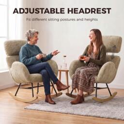 Rackhams Rocking Chair with Adjustable Headrest Velvet Upholstery Light Brown - thumbnail 5