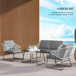 Rackhams 4 Piece Rattan Garden Furniture Set with Cushions - thumbnail 4