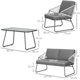 Rackhams 4 Piece Rattan Garden Furniture Set with Cushions - thumbnail 6