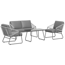 Rackhams 4 Piece Rattan Garden Furniture Set with Cushions - thumbnail 3