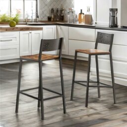 Rackhams Set of 2 Breakfast Bar Stools with Footrest and Backrest Brown - thumbnail 6