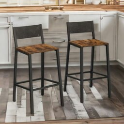 Rackhams Set of 2 Breakfast Bar Stools with Footrest and Backrest Brown - thumbnail 2