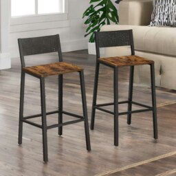 Rackhams Set of 2 Breakfast Bar Stools with Footrest and Backrest Brown - thumbnail 3
