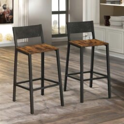 Rackhams Set of 2 Breakfast Bar Stools with Footrest and Backrest Brown - thumbnail 4