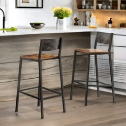 Rackhams Set of 2 Breakfast Bar Stools with Footrest and Backrest Brown - thumbnail 5