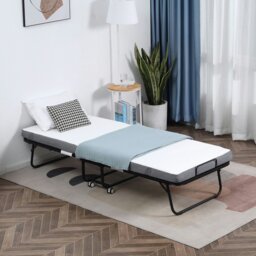 Rackhams Folding Bed with 10cm Mattress, Portable Foldable Guest Bed with Wheels - thumbnail 1