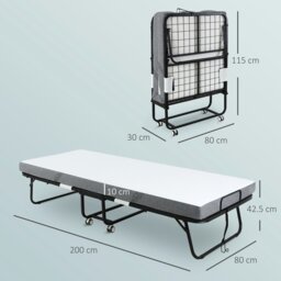 Rackhams Folding Bed with 10cm Mattress, Portable Foldable Guest Bed with Wheels - thumbnail 5