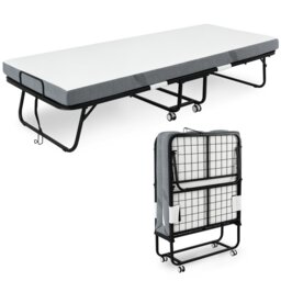 Rackhams Folding Bed with 10cm Mattress, Portable Foldable Guest Bed with Wheels - thumbnail 2
