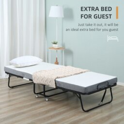 Rackhams Folding Bed with 10cm Mattress, Portable Foldable Guest Bed with Wheels - thumbnail 3