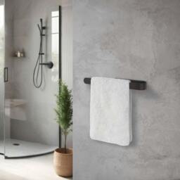 Rackhams Black Stainless Steel 35cm Towel Rail Self Adhesive Bathroom Wall Mounted - thumbnail 2