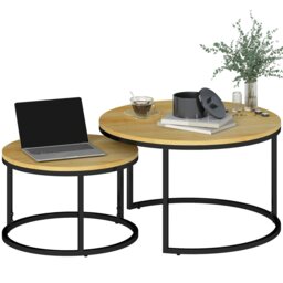 Rackhams 2 Pcs Stacking Coffee Table Set with Steel Frame, Natural - Natural - Natural wood - Wood-effect - thumbnail 2