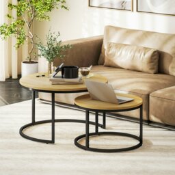 Rackhams 2 Pcs Stacking Coffee Table Set with Steel Frame, Natural - Natural - Natural wood - Wood-effect - thumbnail 1
