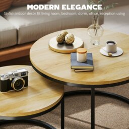 Rackhams 2 Pcs Stacking Coffee Table Set with Steel Frame, Natural - Natural - Natural wood - Wood-effect - thumbnail 4