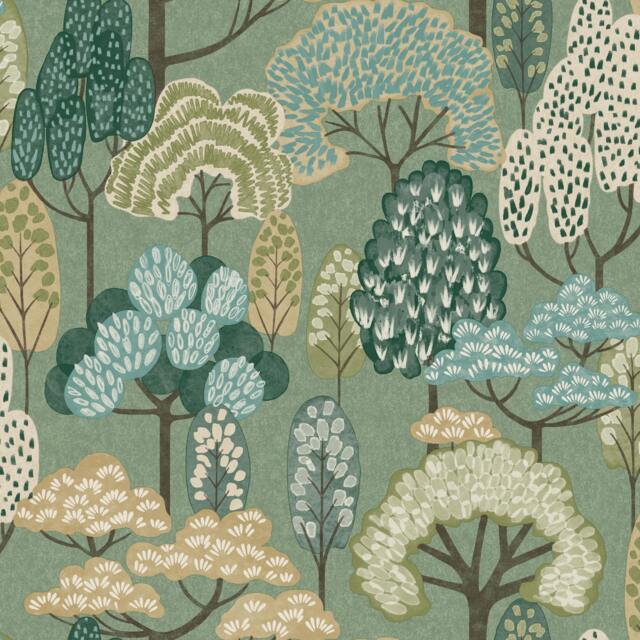 Rackhams Happy Trees Brushstroke Nursery Textured Wallpaper, Sage Green - image 1