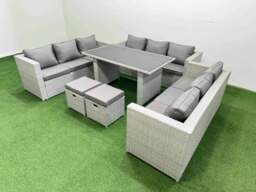 Rackhams Patio Outdoor Garden Furniture Sets with Black Glass Top Dining Table 3 Seater Sofa 2 Small Stool Light Grey - thumbnail 2