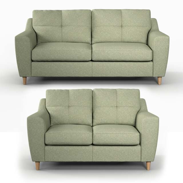 Rackhams Baxter Tufted Fabric Sofa Suite - Sage - image 1