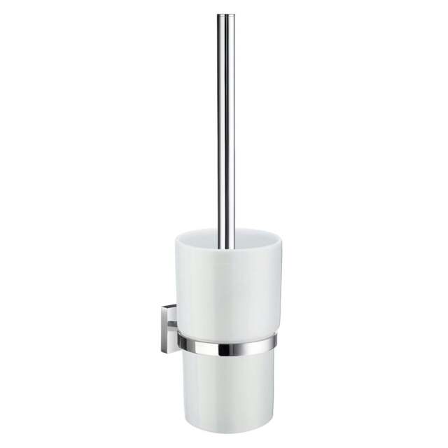 Rackhams Polished Chrome Toilet Brush and Porcelain Holder