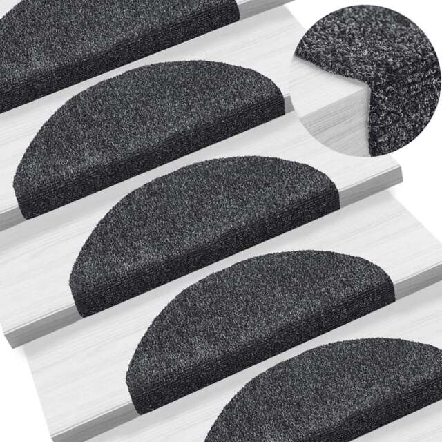 Rackhams Self-adhesive Stair Mats 5 pcs Dark Grey 65x21x4 cm Needle Punch - image 1