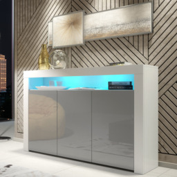 Rackhams 155cm Sideboard TV Stand Cupboard Cabinet – Grey High Gloss Doors with Free LED - 155cm  - White Matt Body & Grey Gloss Doors - 1 - thumbnail 2