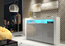 Rackhams 155cm Sideboard TV Stand Cupboard Cabinet – Grey High Gloss Doors with Free LED - 155cm  - White Matt Body & Grey Gloss Doors - 1 - thumbnail 6
