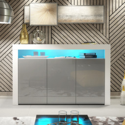 Rackhams 155cm Sideboard TV Stand Cupboard Cabinet – Grey High Gloss Doors with Free LED - 155cm  - White Matt Body & Grey Gloss Doors - 1 - thumbnail 3
