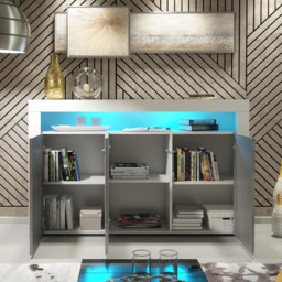 Rackhams 155cm Sideboard TV Stand Cupboard Cabinet – Grey High Gloss Doors with Free LED - 155cm  - White Matt Body & Grey Gloss Doors - 1 - thumbnail 4