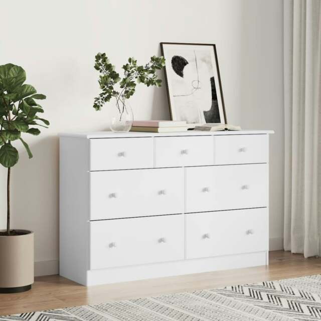 Rackhams Chest of Drawers ALTA White 112x35x73 cm Solid Wood Pine