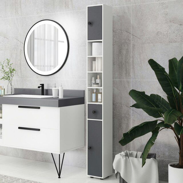 Rackhams Slim Bathroom Cabinet, Toilet Roll Storage w/ Open Shelves, Grey - Grey - image 1