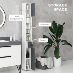 Rackhams Slim Bathroom Cabinet, Toilet Roll Storage w/ Open Shelves, Grey - Grey - thumbnail 3