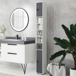 Rackhams Slim Bathroom Cabinet, Toilet Roll Storage w/ Open Shelves, Grey - Grey