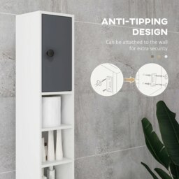 Rackhams Slim Bathroom Cabinet, Toilet Roll Storage w/ Open Shelves, Grey - Grey - thumbnail 4