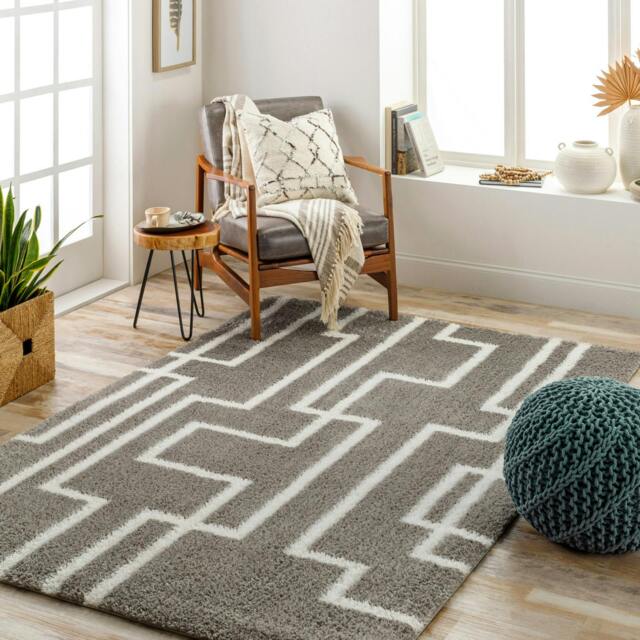 Rackhams Cloudy Shag-Modern Grey Ivory Soft Plush Pile Rug - 160 x 213 cm - image 1
