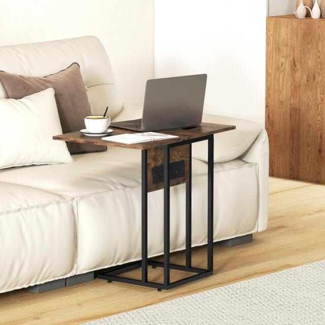 Rackhams C Shaped Side Table with Charging Station and Foldable Top - 39W x 29D cm (folded) / 39W x 58D cm (expanded) - MDF, Metal - Side Table - image 1
