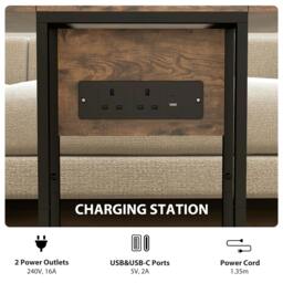 Rackhams C Shaped Side Table with Charging Station and Foldable Top - 39W x 29D cm (folded) / 39W x 58D cm (expanded) - MDF, Metal - Side Table - thumbnail 6