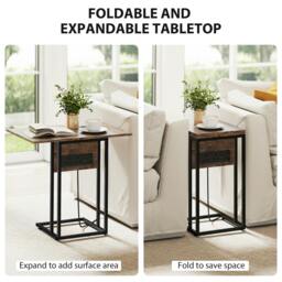 Rackhams C Shaped Side Table with Charging Station and Foldable Top - 39W x 29D cm (folded) / 39W x 58D cm (expanded) - MDF, Metal - Side Table - thumbnail 4