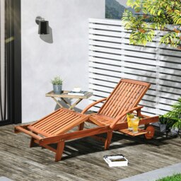 Rackhams Wood Sun Bed Lounger Chaise  Back Footrest Patio Furniture w/ Wheels - thumbnail 1