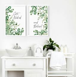 Rackhams Framed picture for bathroom - Set of 2 wall art prints - 12 x 16 inches / 30.5 x 40.65 cm - Polyester Canvas 260 gsm - Canvas wrapped