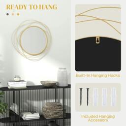 Rackhams Abstract Metal Wire Wall Mirror, with Accessories - Gold Tone - thumbnail 5
