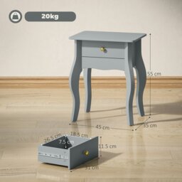 Rackhams End Table French Style Small Table with Drawer and Curved Legs, Grey - 45W x 35D cm - MDF - Side table - thumbnail 5