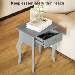 Rackhams End Table French Style Small Table with Drawer and Curved Legs, Grey - 45W x 35D cm - MDF - Side table - thumbnail 4