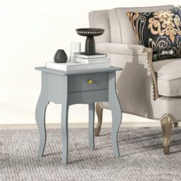 Rackhams End Table French Style Small Table with Drawer and Curved Legs, Grey - 45W x 35D cm - MDF - Side table - thumbnail 1