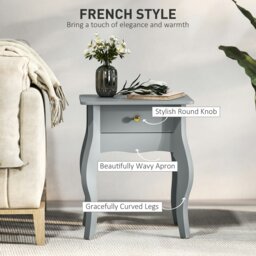 Rackhams End Table French Style Small Table with Drawer and Curved Legs, Grey - 45W x 35D cm - MDF - Side table - thumbnail 3