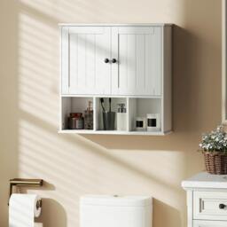Rackhams Bathroom Wall Cabinet, Medicine Cabinet with Open Compartments, Shelf - 1 - 60W x 19.5D x 60H cm - MDF - thumbnail 1