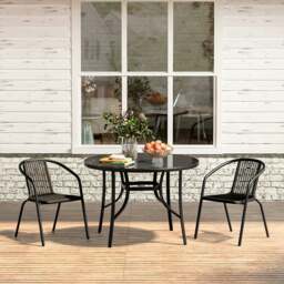 Rackhams 4 Seater Outdoor Round Table Garden Tempered Glass Table and Rattan Chairs - Dia 105 x H 70.5cm - with 4 Chairs - thumbnail 3