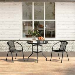 Rackhams 4 Seater Outdoor Round Table Garden Tempered Glass Table and Rattan Chairs - Dia 105 x H 70.5cm - with 4 Chairs - thumbnail 2